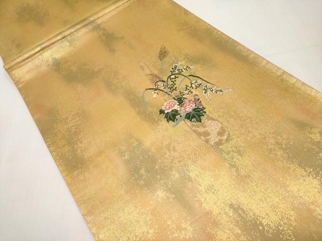 平和屋本店▼太鼓柄袋帯 飾花文 本金箔 正絹 逸品 CABL1533tx