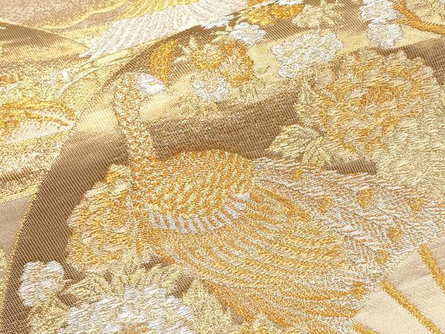 平和屋本店▼六通柄袋帯 扇面花鳥文 本金箔 正絹 逸品 CABL1535tx