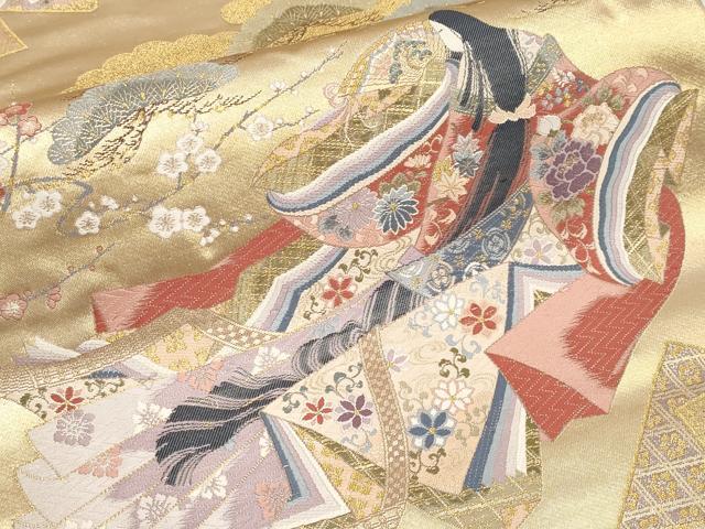 平和屋本店▼六通柄袋帯 王朝歌留多文 本金箔 正絹 逸品 CABL1549tx