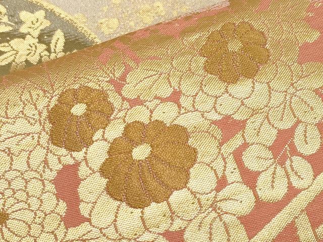 平和屋本店▼六通柄袋帯 霞花丸文 純金糸 正絹 逸品 CABL1552tx