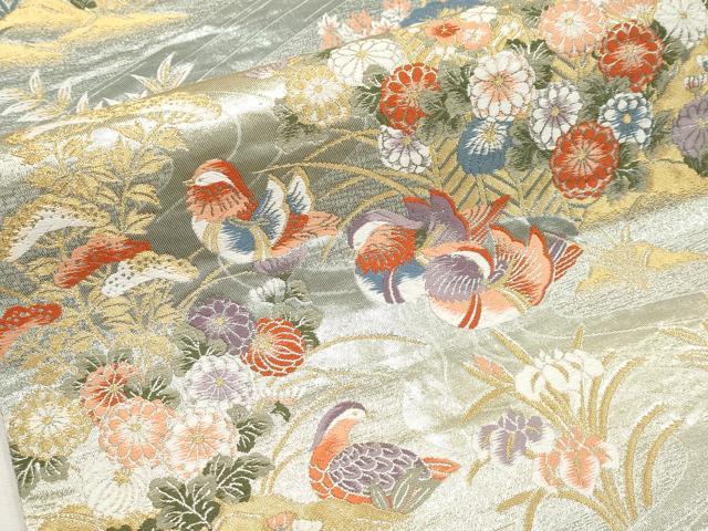 平和屋本店▼六通柄袋帯 唐織 鴛鴦草花文 本金箔 正絹 逸品 CABL1555tx
