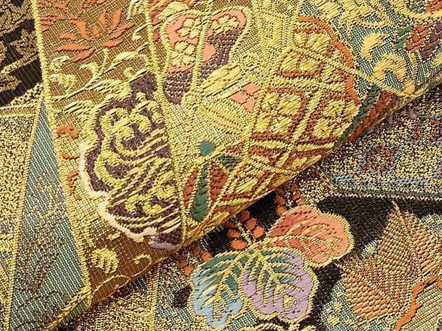 平和屋本店▼六通柄袋帯 唐織 桧扇草花文 本金箔 正絹 逸品 CABL1556tx