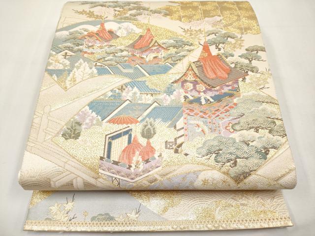 平和屋本店▼六通柄袋帯 唐織 扇面京祭図 本金箔 正絹 逸品 CABL1558tx
