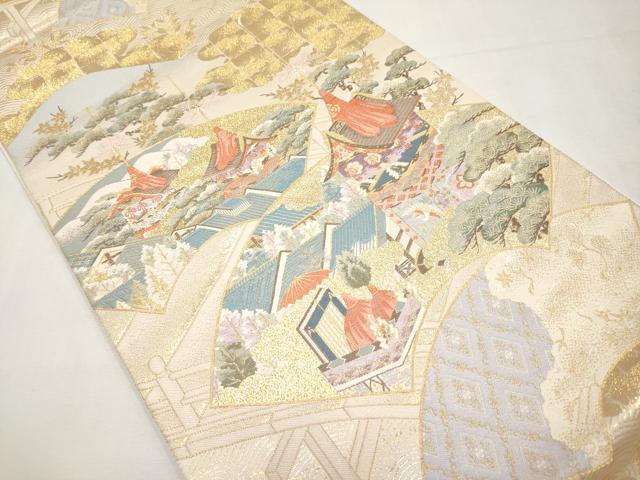 平和屋本店▼六通柄袋帯 唐織 扇面京祭図 本金箔 正絹 逸品 CABL1558tx