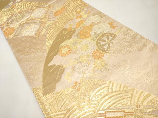 平和屋本店▼六通柄袋帯 地紙花車文 純金箔 正絹 逸品 未使用 CABL1563tx