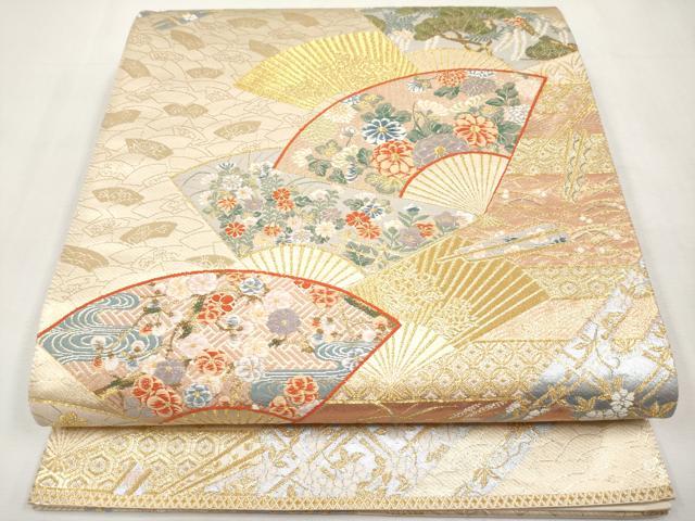 平和屋本店▼六通柄袋帯 唐織 華秀響扇文 本金箔 正絹 逸品 CABL1567tx
