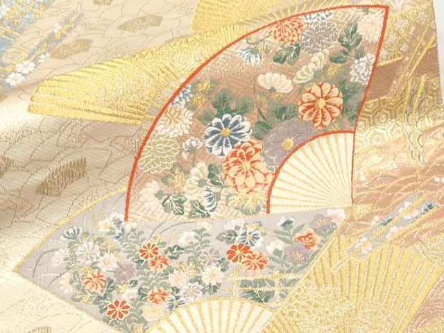 平和屋本店▼六通柄袋帯 唐織 華秀響扇文 本金箔 正絹 逸品 CABL1567tx