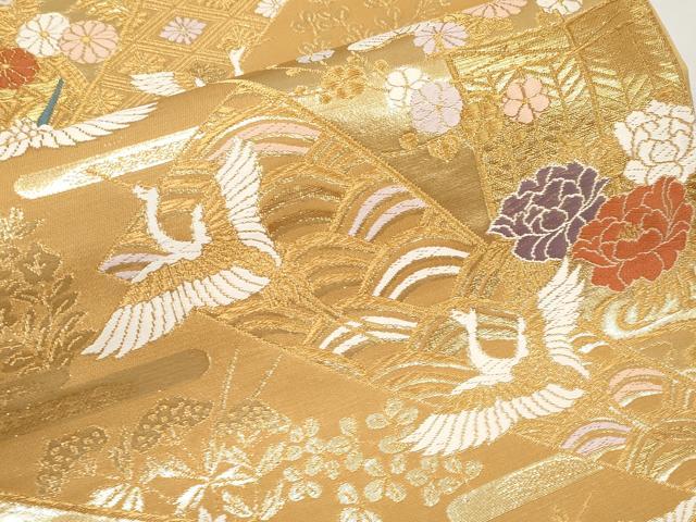 平和屋本店▼六通柄袋帯 唐織 飛鶴草花文 純金箔二重箔 正絹 逸品 未使用 CABL1570tx