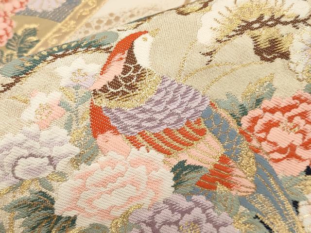 平和屋本店▼六通柄袋帯 唐織 尾長鳥流水枝花文 本金箔 正絹 逸品 CABL1571tx