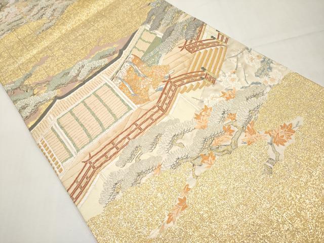 平和屋本店▼六通柄袋帯 御殿風景 純金箔 正絹 逸品 CABL1572tx