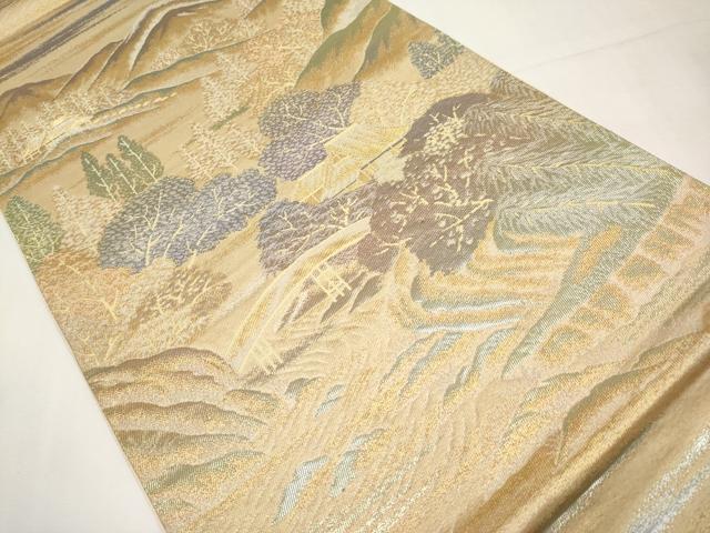 平和屋本店▼六通柄袋帯 風景文 弐拾四金二重織 正絹 逸品 CABL1573tx