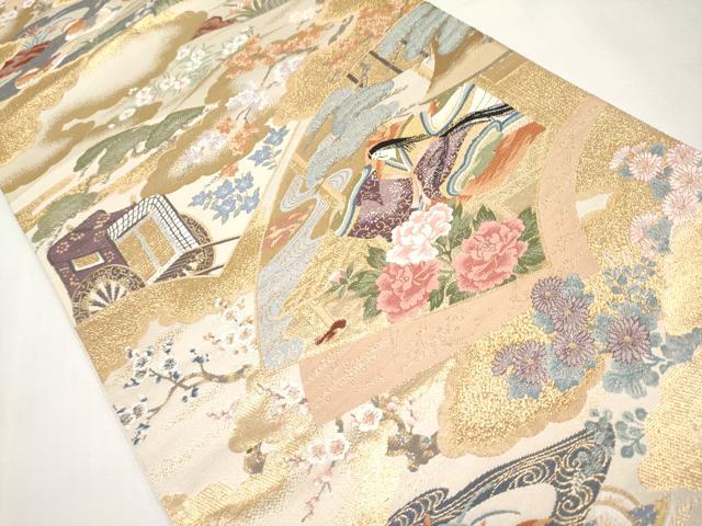 平和屋本店▼六通柄袋帯 唐織 桃山屏風扇面文 本金箔 正絹 逸品 CABL1574tx