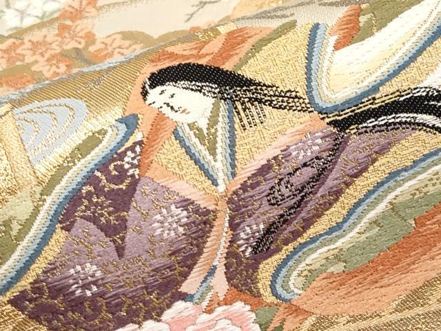 平和屋本店▼六通柄袋帯 唐織 桃山屏風扇面文 本金箔 正絹 逸品 CABL1574tx