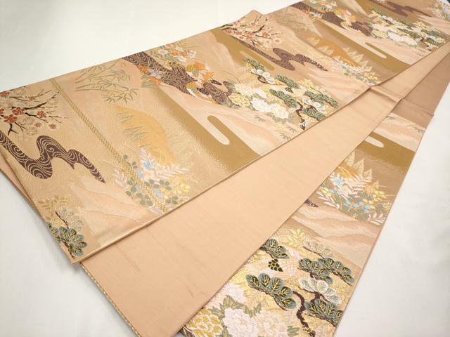 平和屋本店▼六通柄袋帯 唐織 鴛鴦流水枝花文 本金箔 正絹 逸品 CABL1577tx