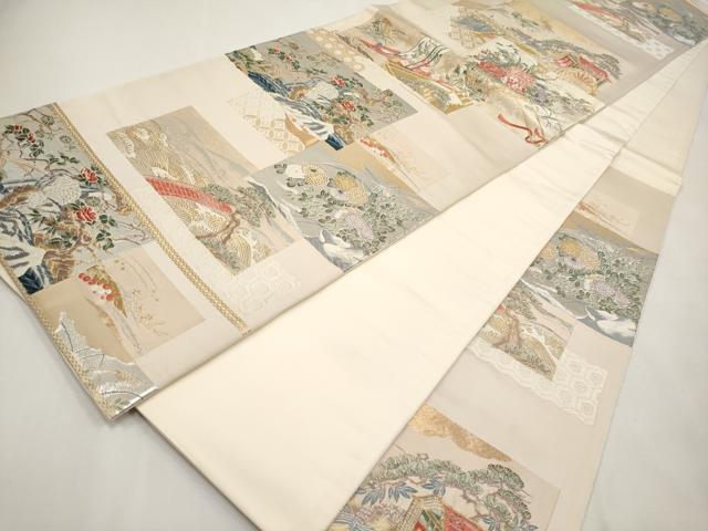 平和屋本店▼六通柄袋帯 唐織 色紙重ね花車文 九百錦純金箔24K 正絹 逸品 CABL1579tx
