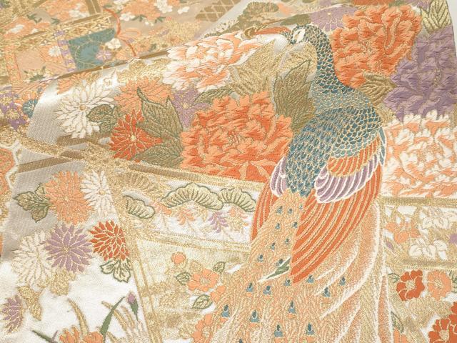 平和屋本店▼六通柄袋帯 唐織 彩麗花鳥雅園紋 弐拾四金箔 正絹 逸品 未使用 CABL1584tx