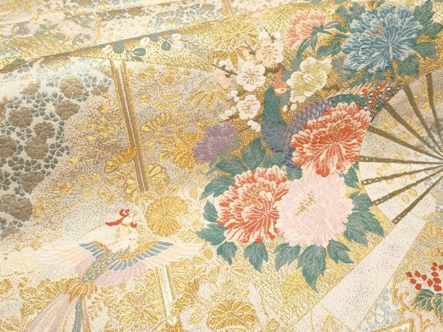平和屋本店▼六通柄袋帯 唐織 雅扇障壁文 本金箔 正絹 逸品 CABL1585tx