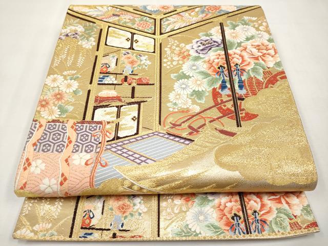 平和屋本店▼六通柄袋帯 唐織 鳳凰花車文 本金箔九百錦 正絹 逸品 CABL1586tx