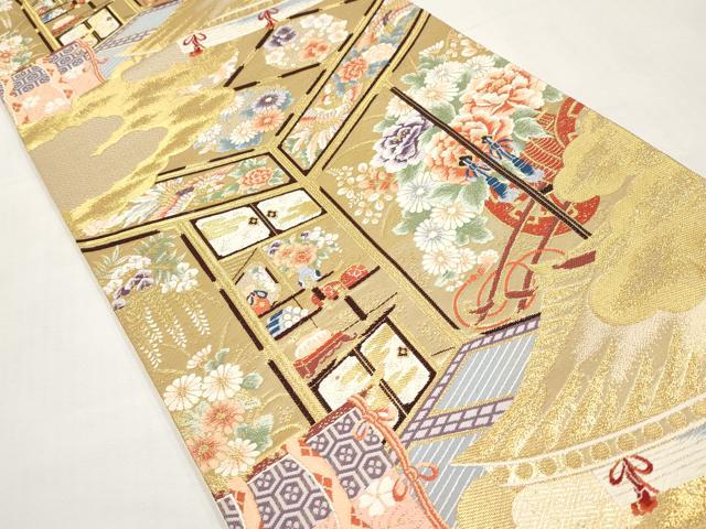 平和屋本店▼六通柄袋帯 唐織 鳳凰花車文 本金箔九百錦 正絹 逸品 CABL1586tx