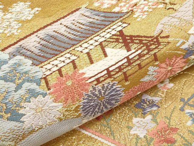 平和屋本店▼六通柄袋帯 唐織 色紙錦絵文 本金二重箔 正絹 逸品 未使用 CABL1589tx