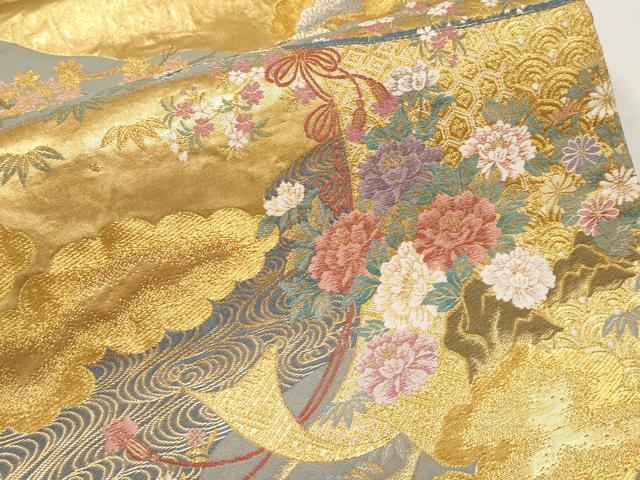 平和屋本店▼六通柄袋帯 唐織 几帳草花文 本金箔 正絹 逸品 CABL1591tx