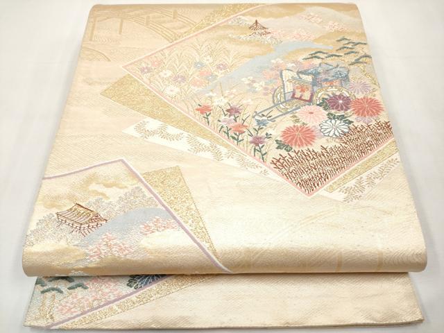 平和屋本店▼六通柄袋帯 唐織 色紙錦絵文 本金二重箔 正絹 逸品 CABL1596tx