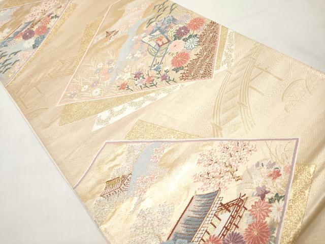 平和屋本店▼六通柄袋帯 唐織 色紙錦絵文 本金二重箔 正絹 逸品 CABL1596tx