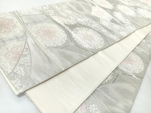 平和屋着物◎六通柄袋帯 亀甲花唐草文 銀糸 正絹 逸品 CABL1601nb