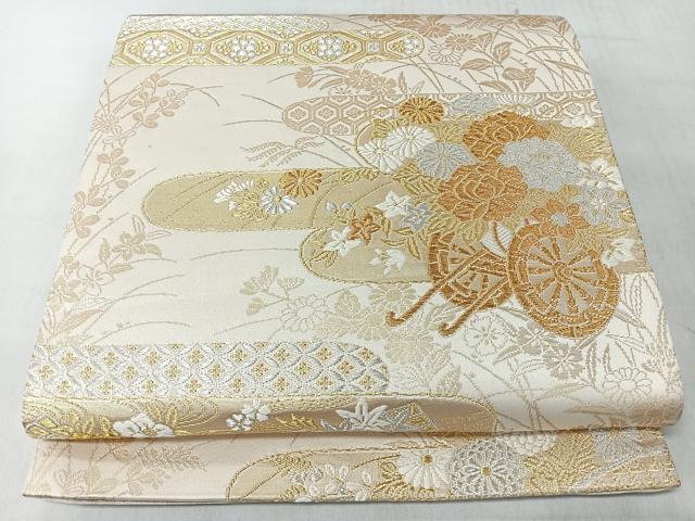 平和屋着物◎全通柄袋帯 唐織 美保姿苑 花車紋 金銀糸 正絹 逸品 CABL1606nb