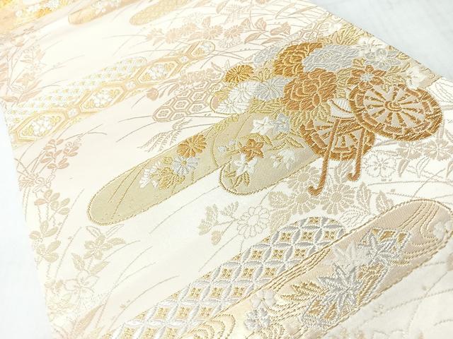 平和屋着物◎全通柄袋帯 唐織 美保姿苑 花車紋 金銀糸 正絹 逸品 CABL1606nb