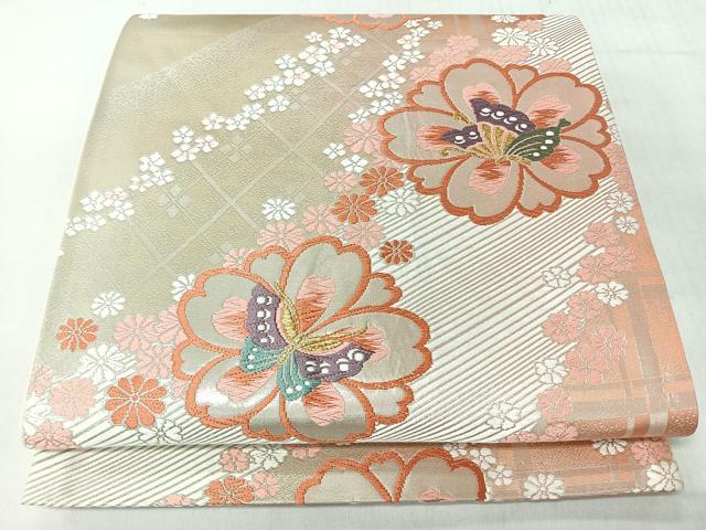 平和屋着物◎六通柄袋帯 唐織 花蝶文 金銀糸 正絹 逸品 CABL1607nb