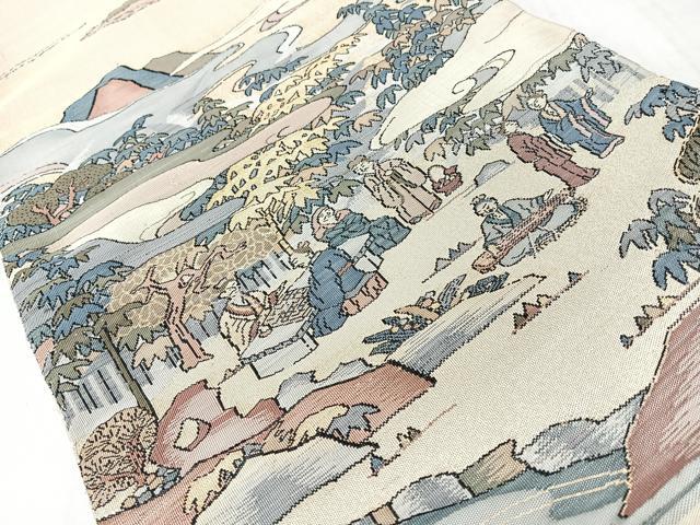 平和屋着物◎太鼓柄袋帯 人物風景文 金糸 正絹 逸品 CABL1618nb