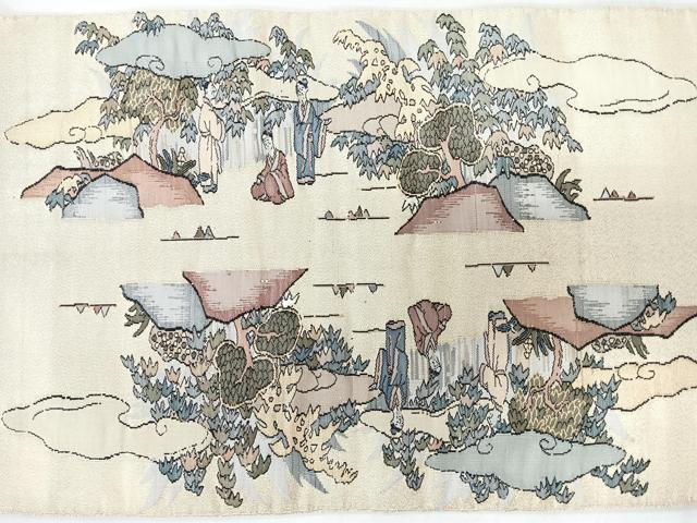 平和屋着物◎太鼓柄袋帯 人物風景文 金糸 正絹 逸品 CABL1618nb