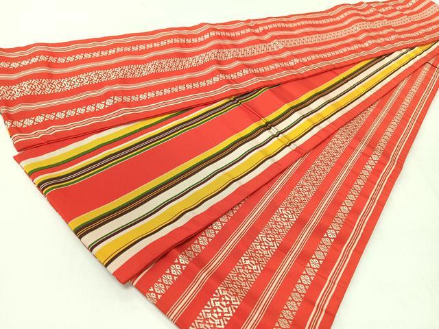 平和屋着物◎本場筑前博多織 両面 半幅帯 献上 正絹 逸品 未使用 CABL1624nb