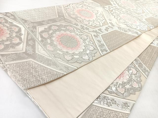 平和屋着物◎六通柄袋帯 唐織 亀甲更紗花文 銀糸 正絹 逸品 CABL1628nb