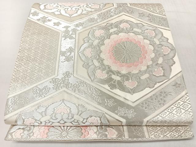 平和屋着物◎六通柄袋帯 唐織 亀甲更紗花文 銀糸 正絹 逸品 CABL1628nb