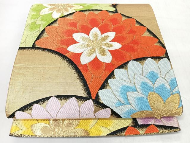 平和屋着物◎六通柄袋帯 青海波舞花文 黒地 金糸 正絹 逸品 CABL1650nb