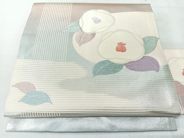 平和屋着物◎九寸名古屋帯 舞花文 銀糸 正絹 逸品 CABL1657nb