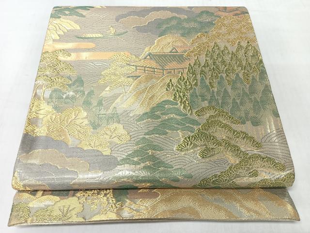 平和屋着物◎六通柄袋帯 風景文 金糸 正絹 逸品 CABL1658nb