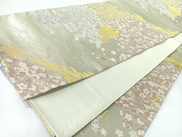 平和屋着物◎六通柄袋帯 唐織 風景文 金糸 正絹 逸品 CABL1660nb