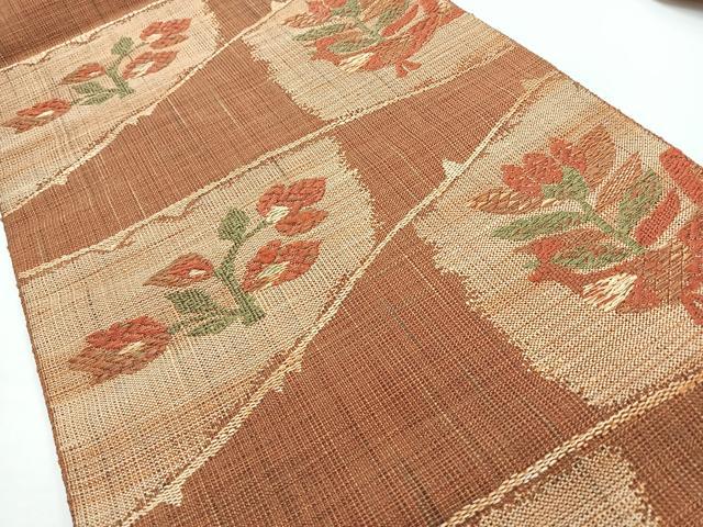 平和屋着物◎八寸名古屋帯 紬地 花鳥文 正絹 逸品 CABL1671nb