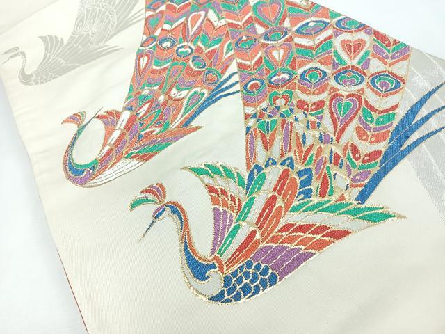 平和屋着物◎両面 六通柄袋帯 孔雀 金銀糸 正絹 逸品 CABL1672nb