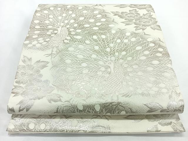 平和屋着物◎六通柄袋帯 孔雀草花文 銀糸 正絹 逸品 CABL1679nb