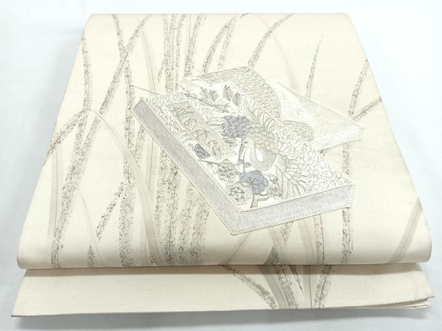 平和屋着物◎西陣 太鼓柄袋帯 刺繍 飛鶴草花文 正絹 逸品 CABL1681nb