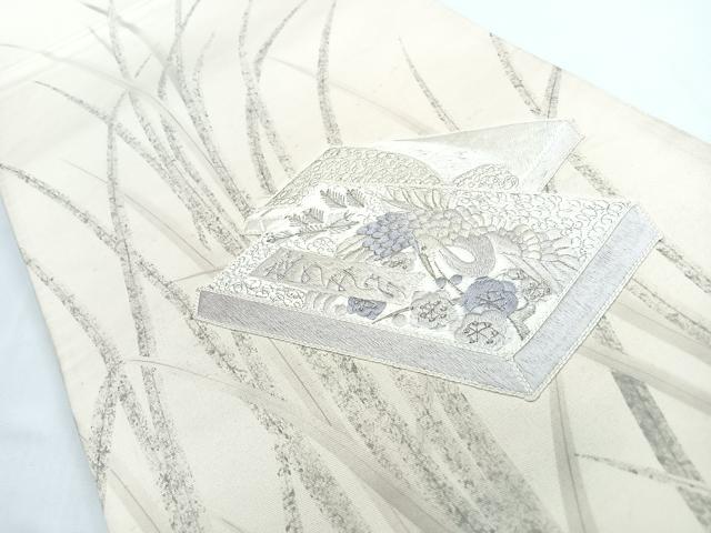 平和屋着物◎西陣 太鼓柄袋帯 刺繍 飛鶴草花文 正絹 逸品 CABL1681nb