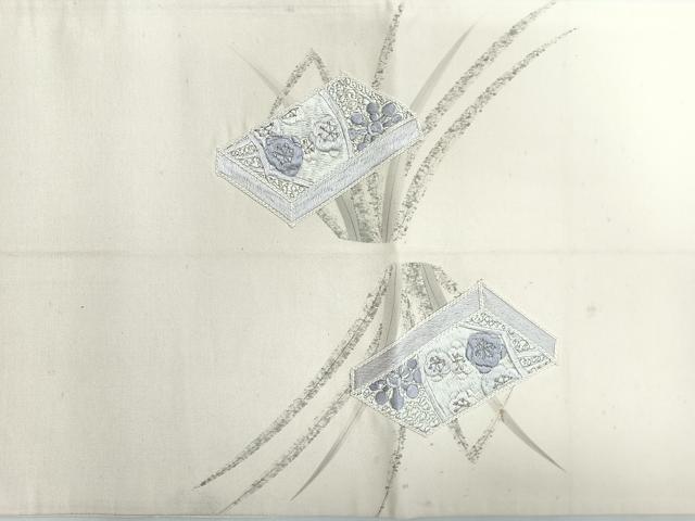 平和屋着物◎西陣 太鼓柄袋帯 刺繍 飛鶴草花文 正絹 逸品 CABL1681nb