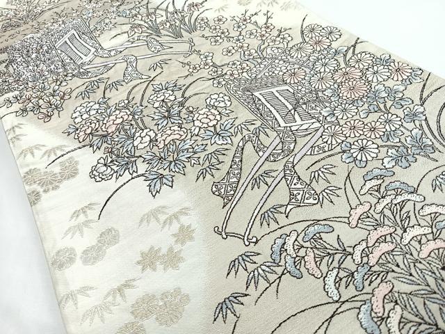 平和屋着物◎六通柄袋帯 唐織 御所車花文 金銀糸 正絹 逸品 CABL1685nb