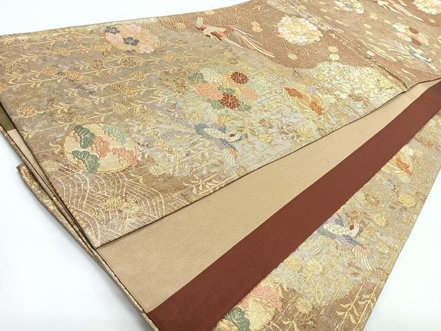 平和屋着物◎六通柄袋帯 鳳凰流水草花文 金糸 正絹 逸品 CABL1692nb