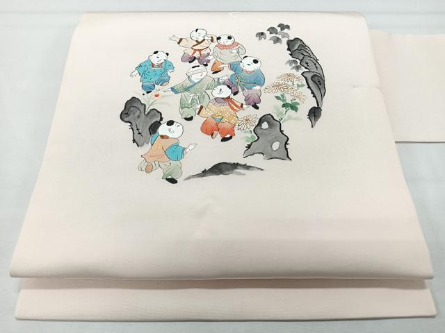平和屋着物●塩瀬 九寸名古屋帯 作家物 手描き 唐子 正絹 逸品 未使用 CABL1709nb
