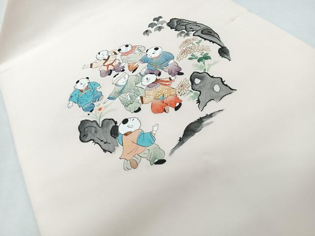 平和屋着物●塩瀬 九寸名古屋帯 作家物 手描き 唐子 正絹 逸品 未使用 CABL1709nb